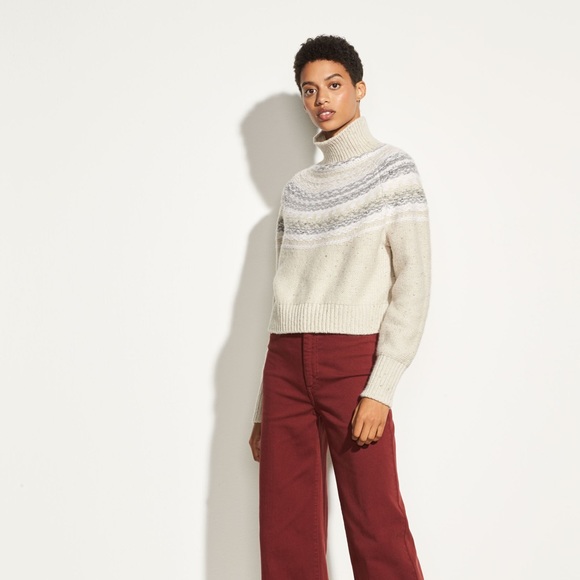 Vince Cropped Fair Isle Turtleneck Sweater - Picture 3 of 5